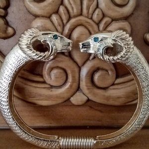 Ram Head Gold Clamper Bracelet Cuff Bangle